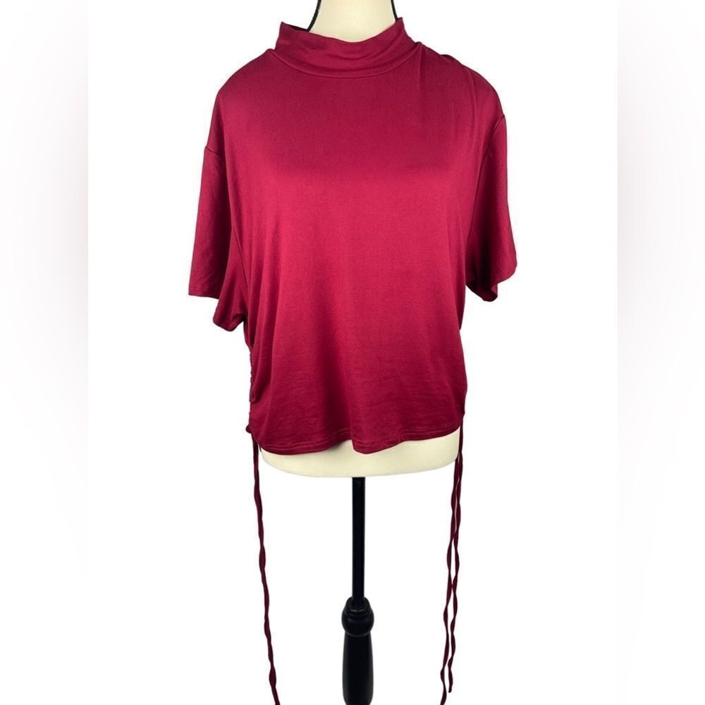 Shein Curve Red Cotton Blnd Drawstring Side short sleeve Tee & Skirt set Sz 4XL - Picture 4 of 11